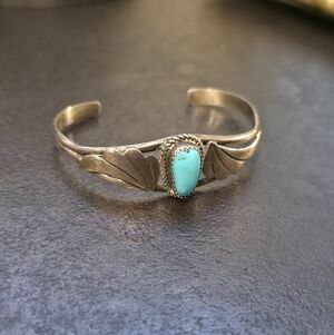 Vintage Navajo Sterling Silver Turquoise Cuff Bracelet | Maker Marked “B” | Circ